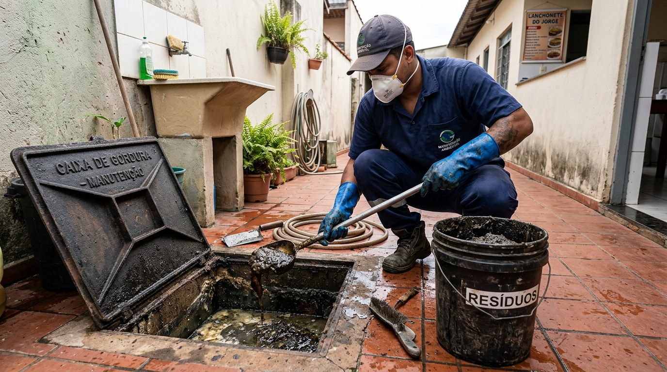 Remoção de resíduos da caixa de gordura em Osasco‑SP